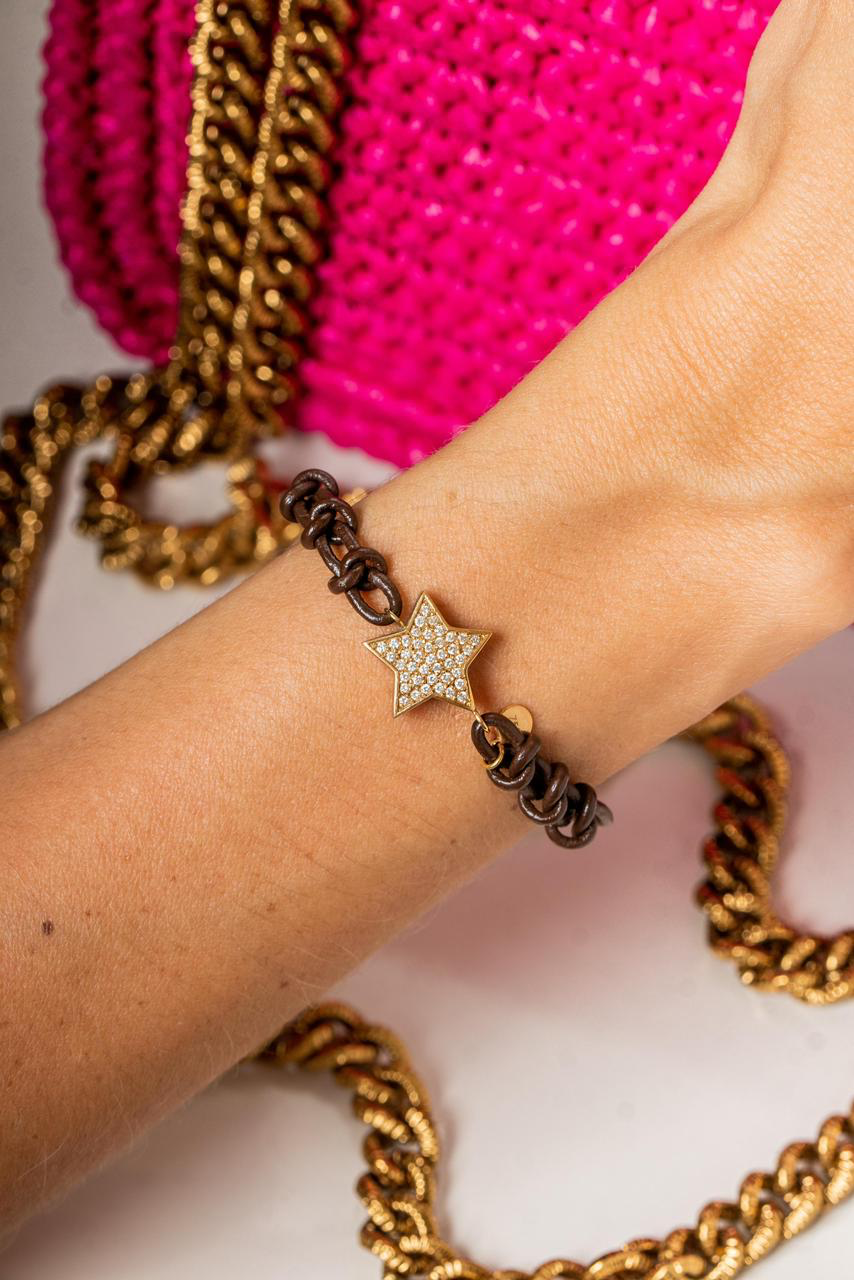 Pulseira Couro Star Diamantes