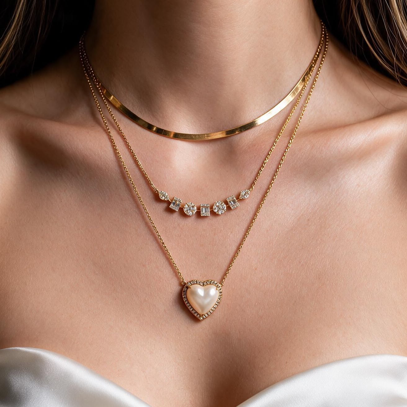 Colar D&G Coração Pérola e Diamantes