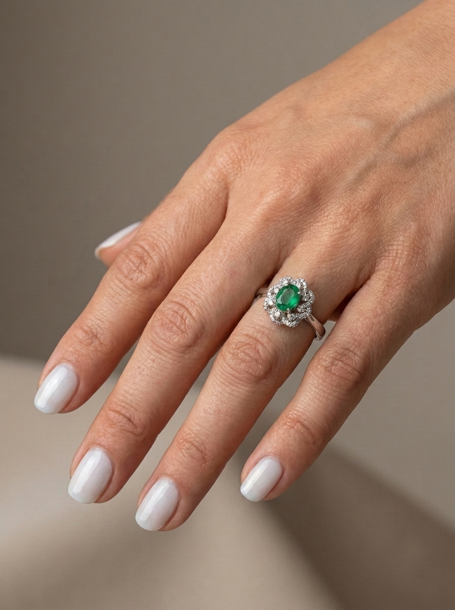 Anel Esmeralda e Diamantes