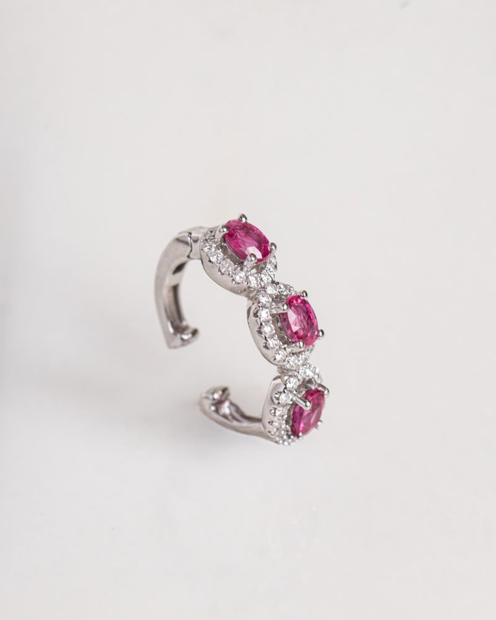 Brinco Piercing Único Diamante e Rubi
