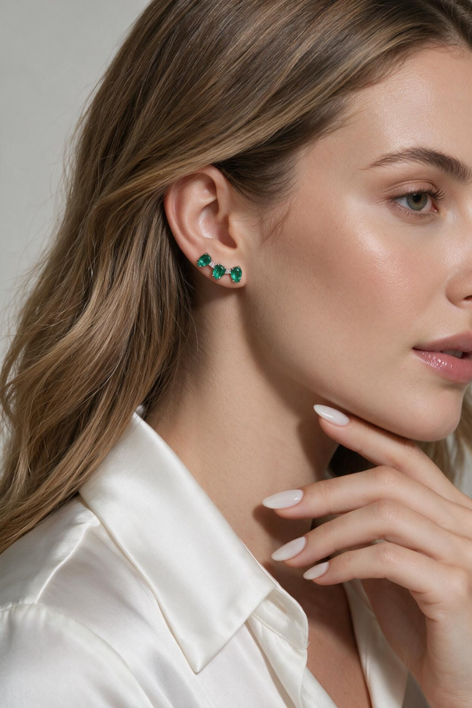 Brinco Ear Cuff Esmeraldas Colombianas e Diamantes