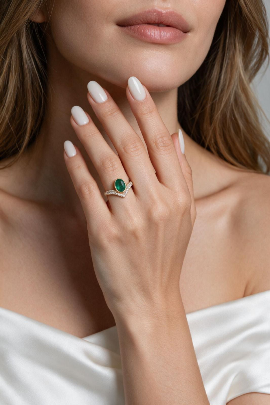 Anel Chevron Esmeralda & Diamantes